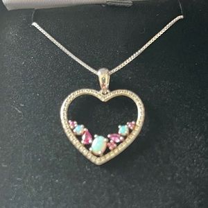 Sterling silver necklace with diamond, opal and ruby sapphires